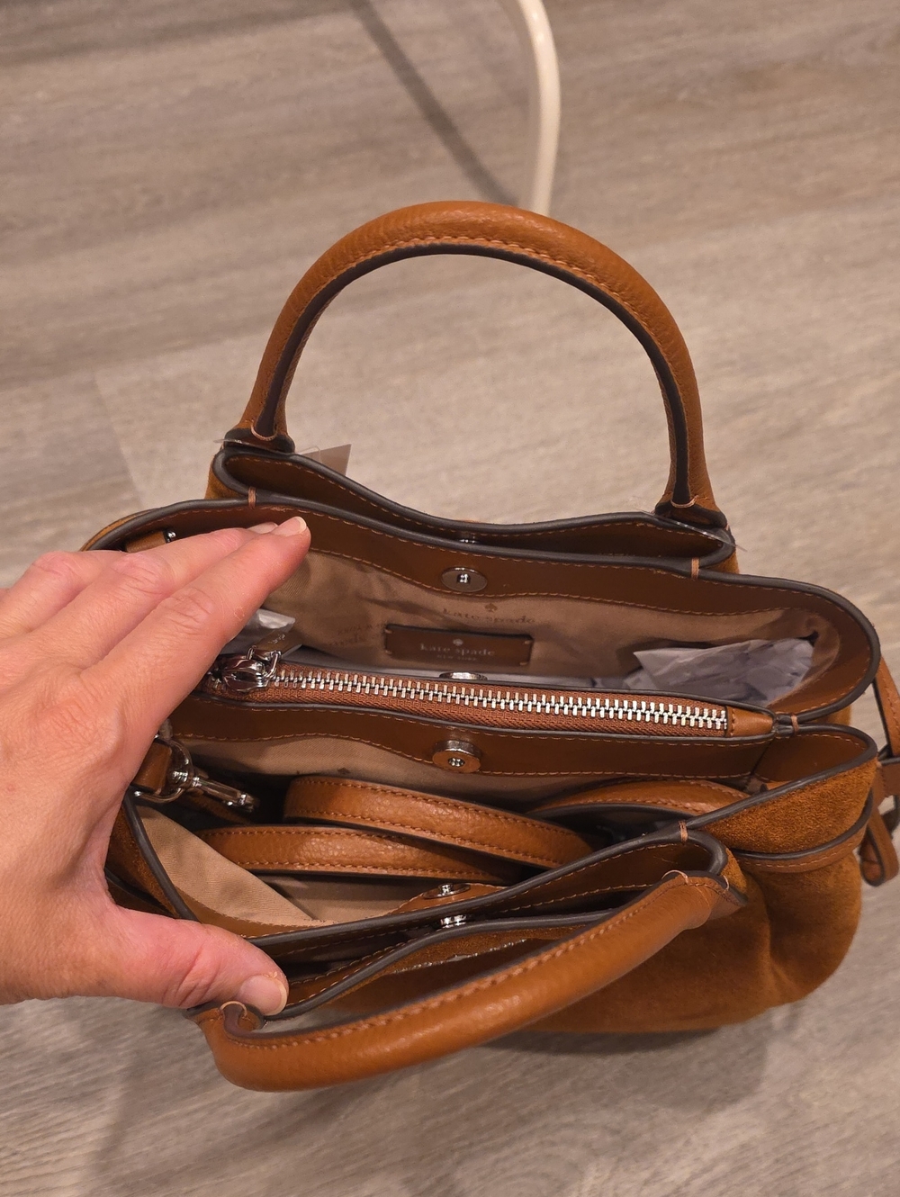 NWT Kate Spade Suede Dumpling Satchel Handbag In Warmgingerbread Color. - Picture 3 of 10